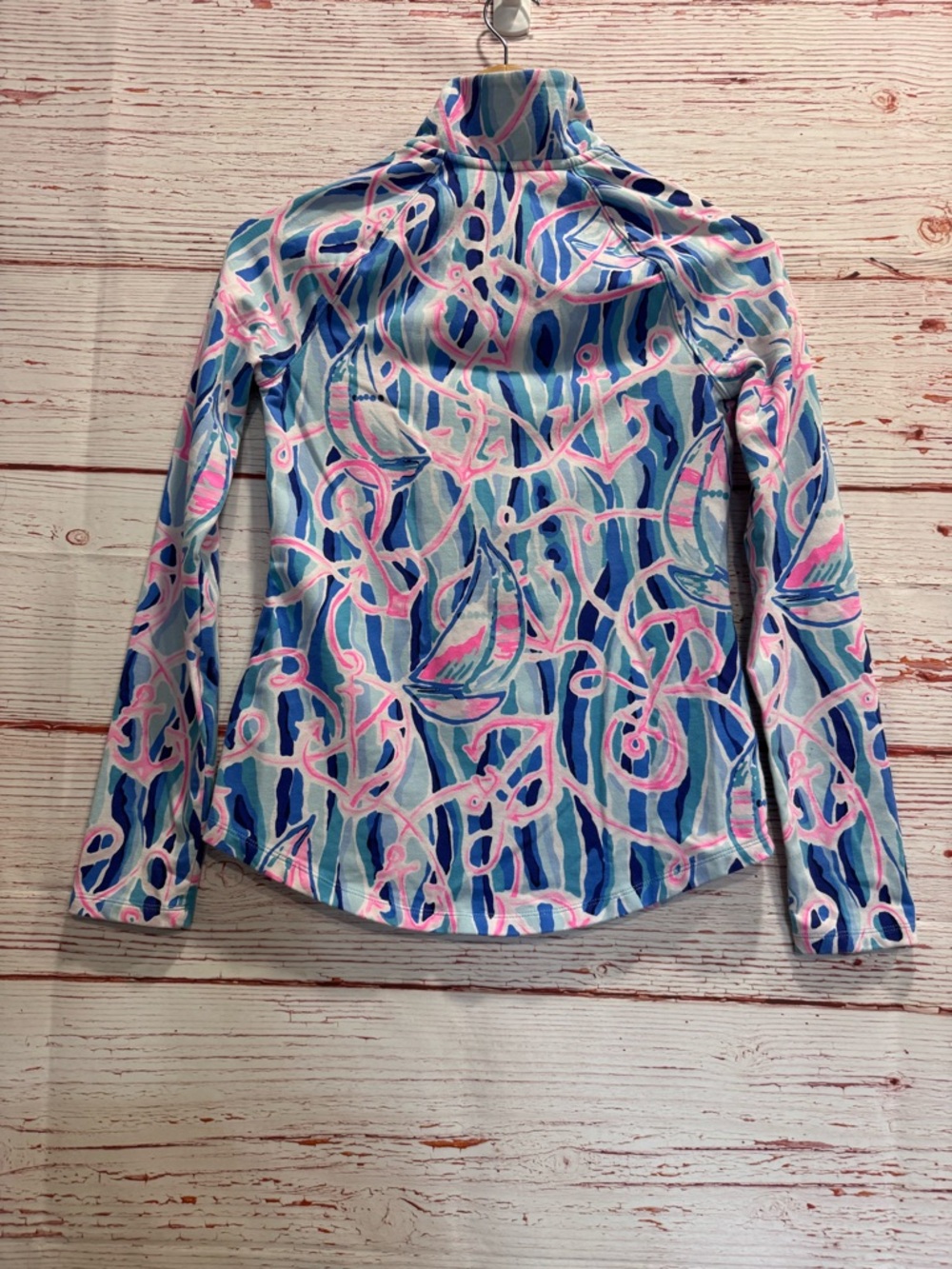 Lilly Pulitzer UPF 50+ Skipper Popover Top in Skim Blue Reel Nauti Sz XXS - Picture 10 of 11